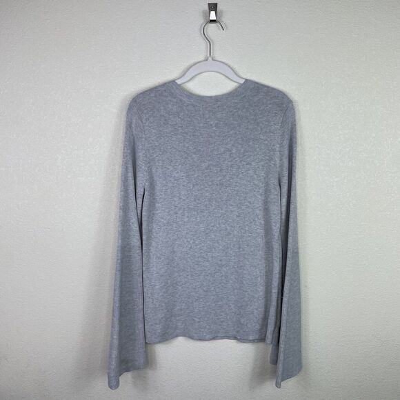 Halogen Size 1 Sweater Gray Cotton Rib Knit Bell Sleeve Pullover Retro 90s - Picture 5 of 9
